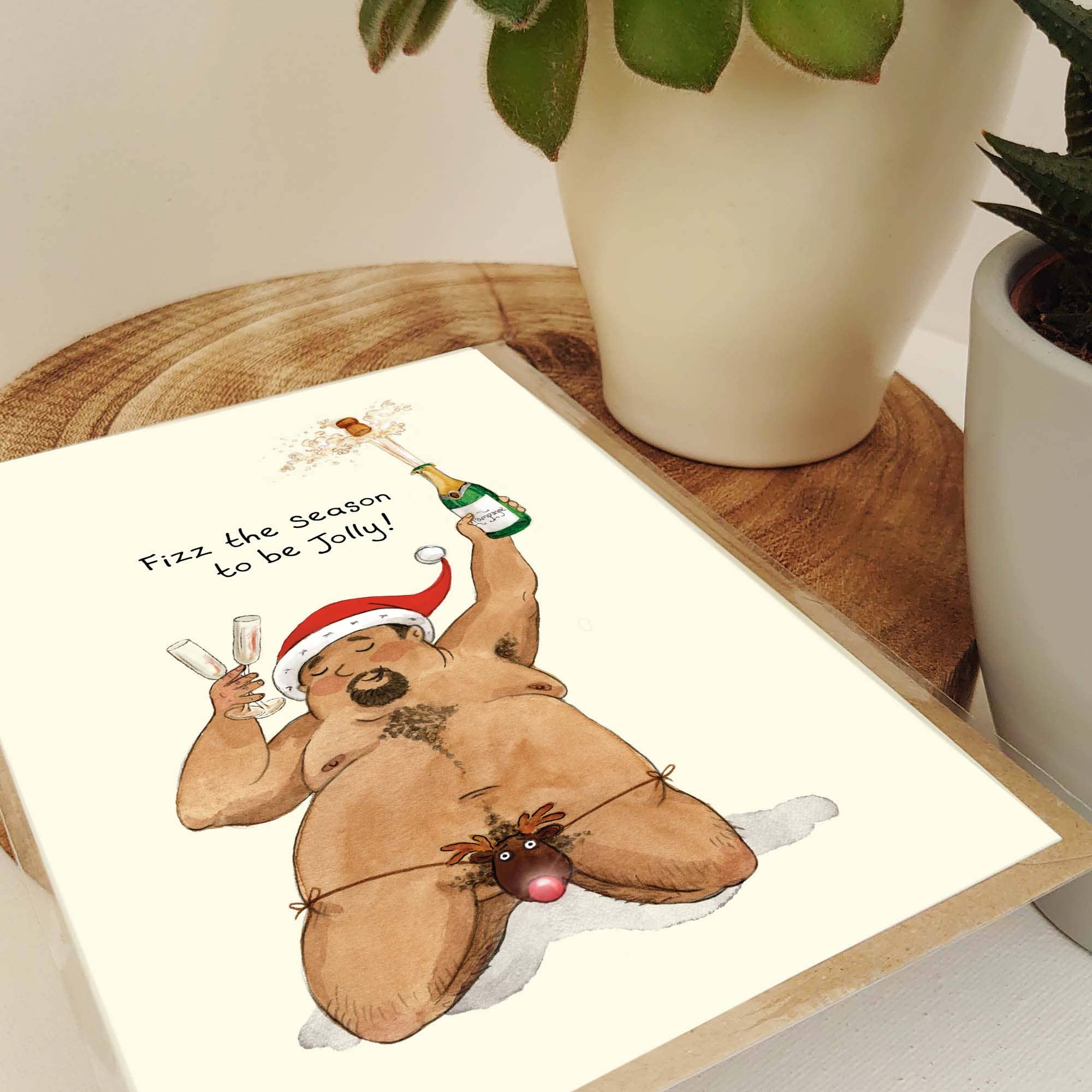 Hes Designs – wholesale Christmas card – Christmas Fizz the season card, sexy chubby man greetings1