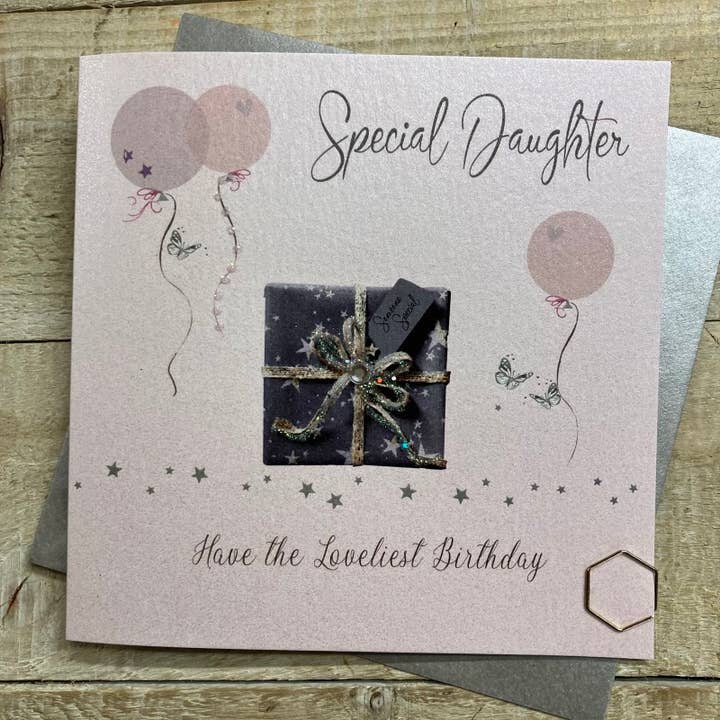 Daughter - Grey / Silver Starry Pressie (DP42) for wholesale by White Cotton Cards