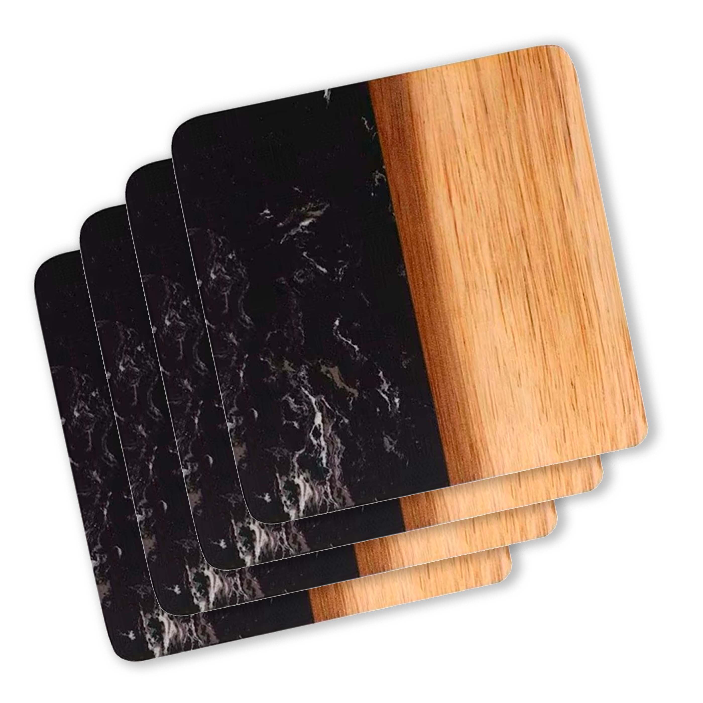 Creative Gifts International Inc. - Wholesale Coasters - Set Of 4 Black Marble and Acacia Wood 4" Square Coasters0