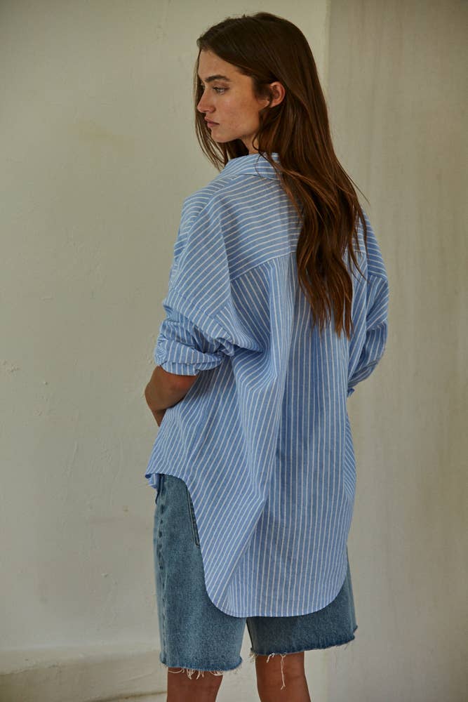 By Together - Wholesale Shirt - Women's - L8287 | Woven Cotton Polyester Striped Buttondown Shirt6