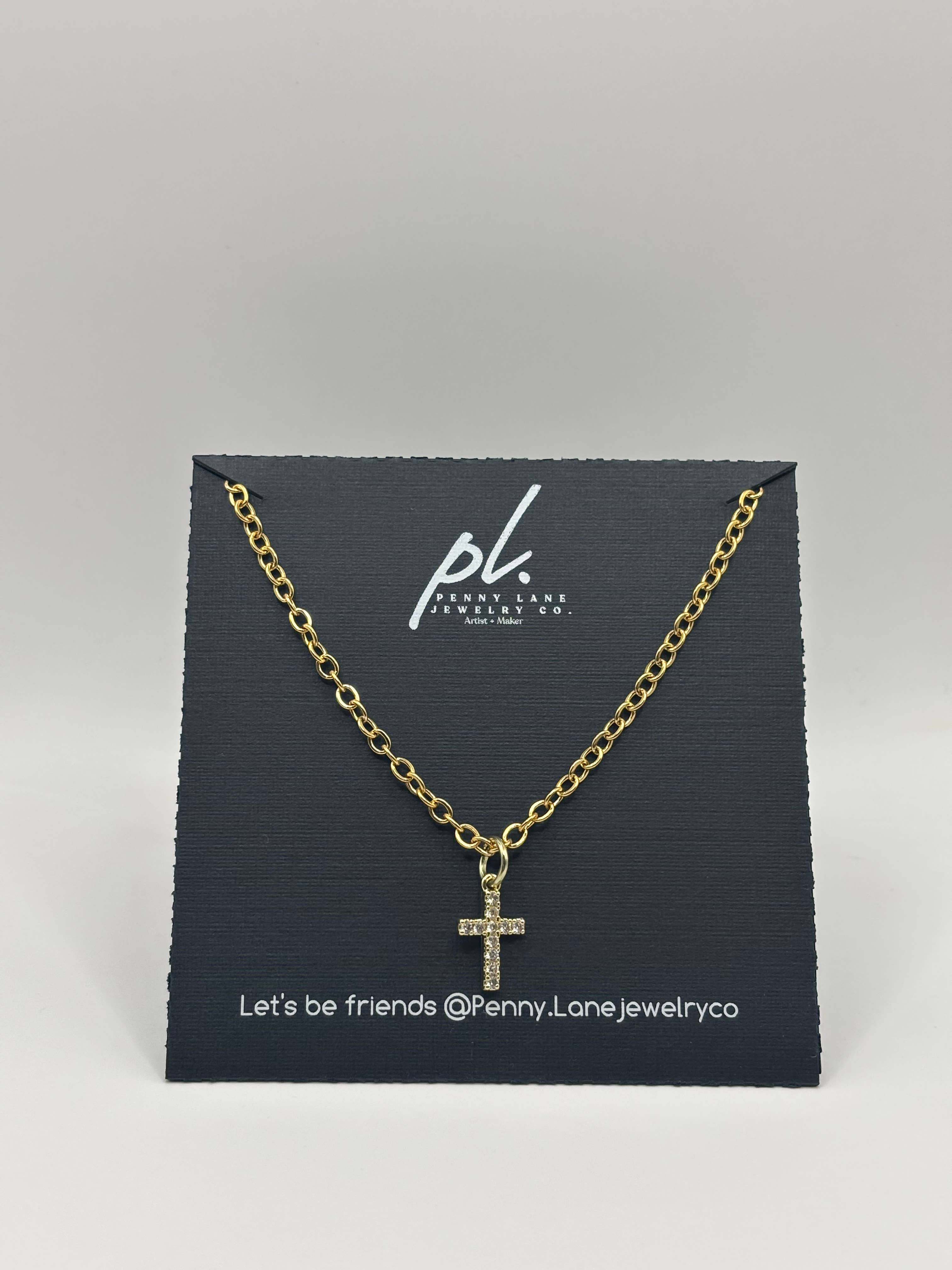 Penny Lane Jewelry Co - Vente Colliers à pendentif - Collier croix délicate minimaliste en strass couleur or Annie3