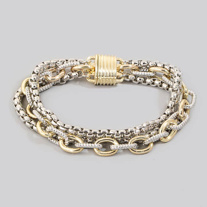 T Assorted Chains Magnetic Lock 2 Tone Bracelet for wholesale on Faire0