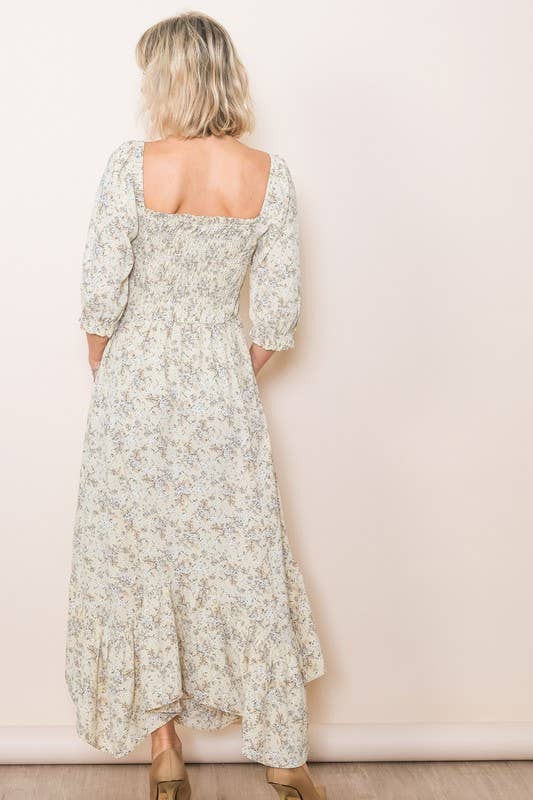 Elloh Collection – wholesale Dress – Women's – Sweetheart Half Sleeve Handkerchief Hem Floral Maxi Dress10