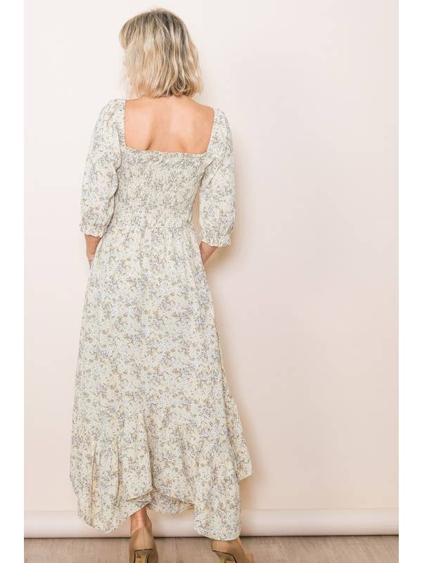 Elloh Collection – wholesale Dress – Women's – Sweetheart Half Sleeve Handkerchief Hem Floral Maxi Dress10