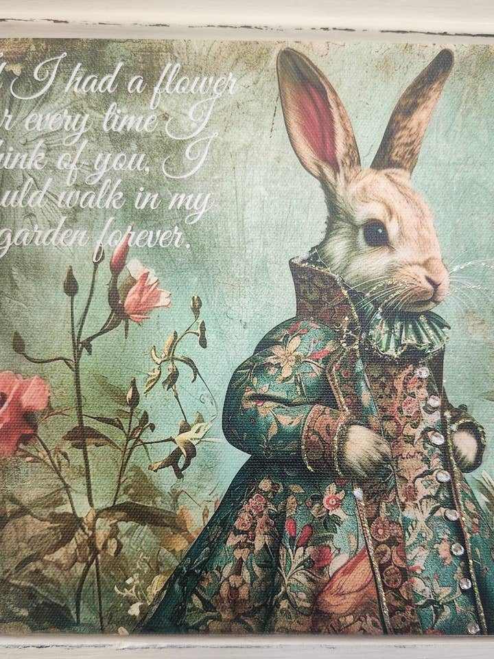 Arte da Parete su Tela Coniglio Vittoriano nel Giardino per la vendita all'ingrosso da parte di Little Heart Designs