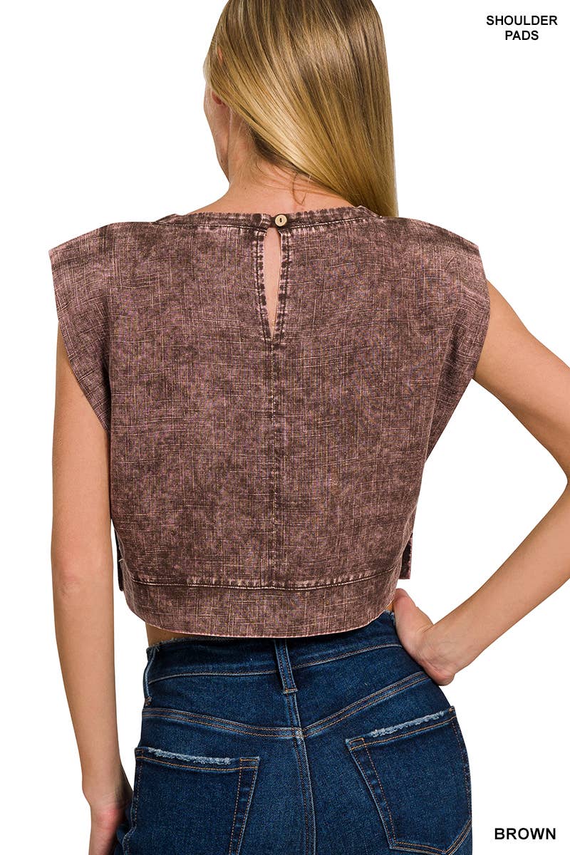 42POPS - Wholesale Tuniek - Dames - .Gewassen Linnen Top met Schoudervulling10