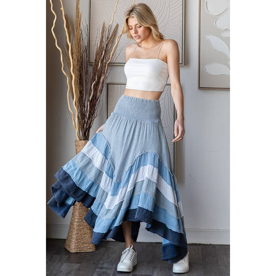 Oli&Hali – wholesale Skirt – Women’s – WASHED TIERED SMOCKED WAIST FLARE HEM SKIRT9