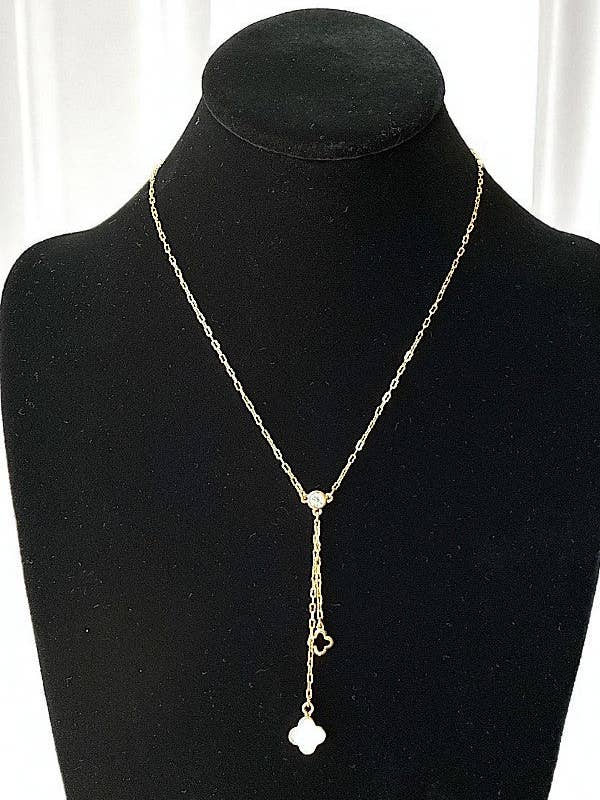 DOUBLE CLOVER PENDANT DANGLE NECKLACE for wholesale by Andrea Bijoux