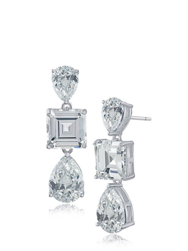 Pear and Princess CZ Triple Drop for wholesale by CZ by Kenneth Jay Lane