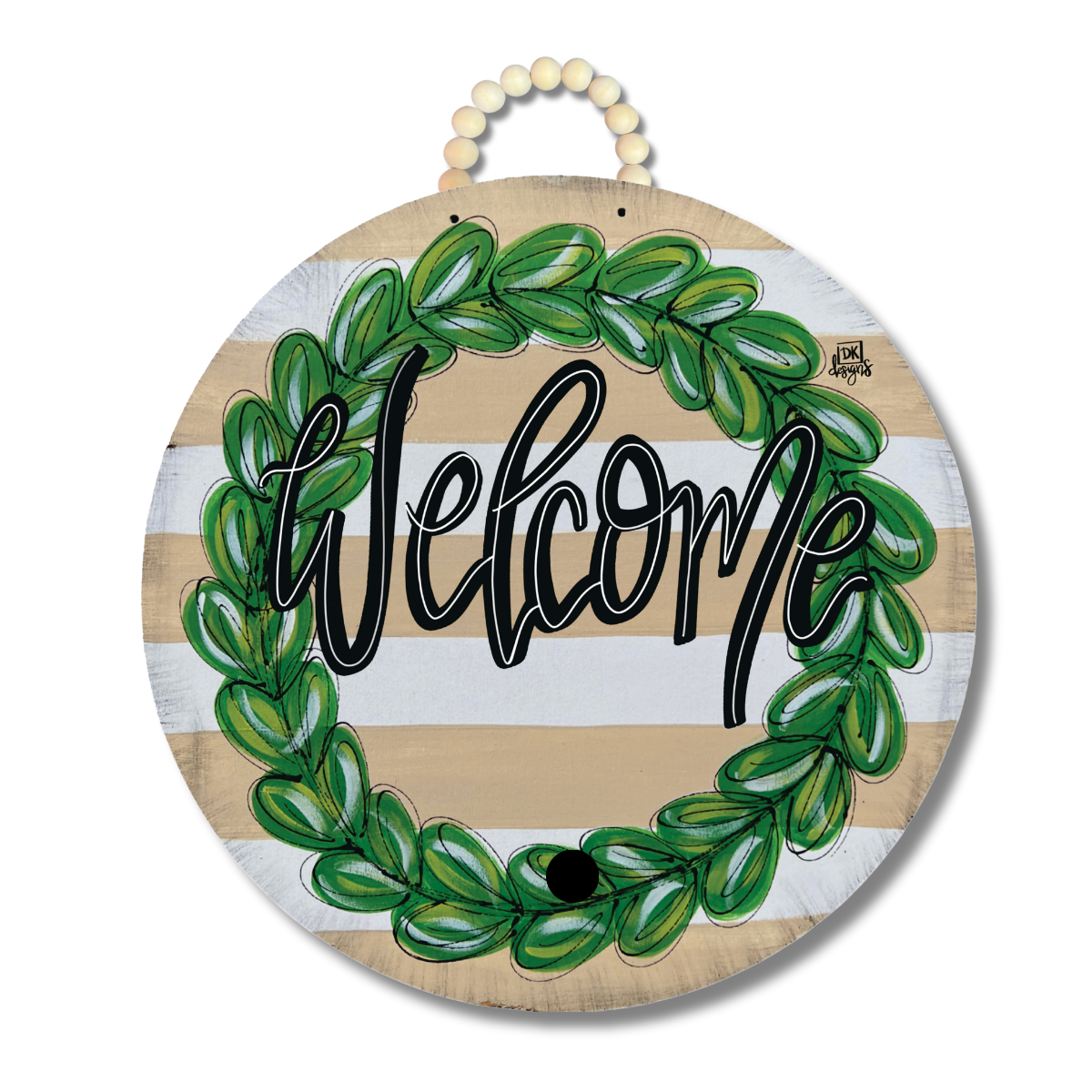 DK Designs Georgia - Wholesale Sign - DK Tan Wreath 23 Inch with room for mini "Welcome"2