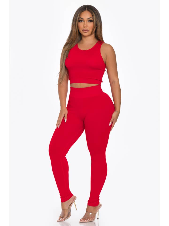 Lime All the Time - Wholesale Activewear Set - Women's - 2 Pcs Sports Crop Tank Top and Legging Set