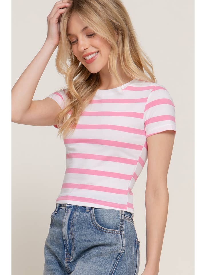 42POPS - Wholesale Knit Top - Women's - .....SI-25941 Short Slv Y/D Stripe Knit Crop Top6