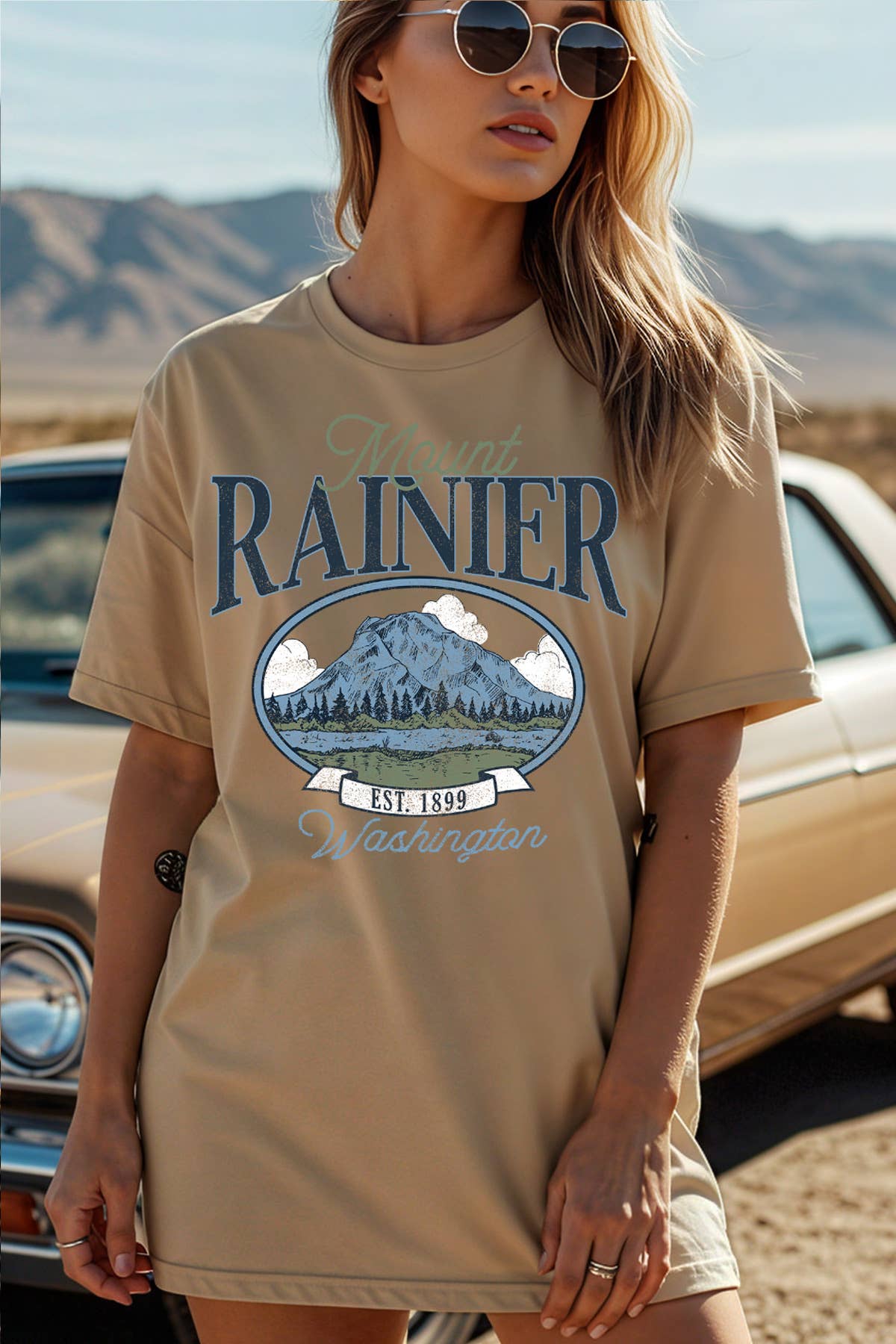 BouTeeQue Closet - Wholesale Screen Printed T-Shirt - Women's - BT2592-T Women Mount Rainier Graphic Print Short Sleeve Top5