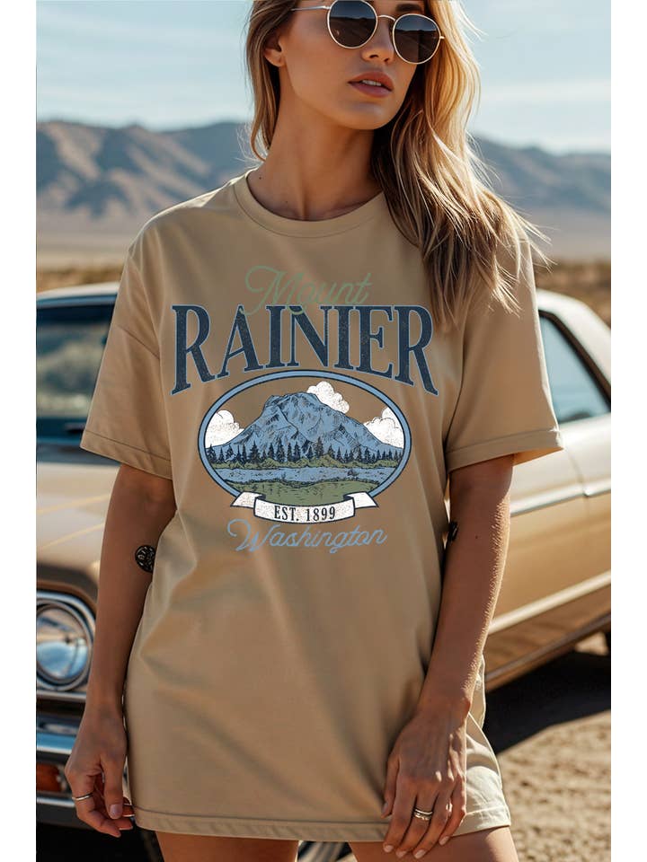 BouTeeQue Closet - Wholesale Screen Printed T-Shirt - Women's - BT2592-T Women Mount Rainier Graphic Print Short Sleeve Top5
