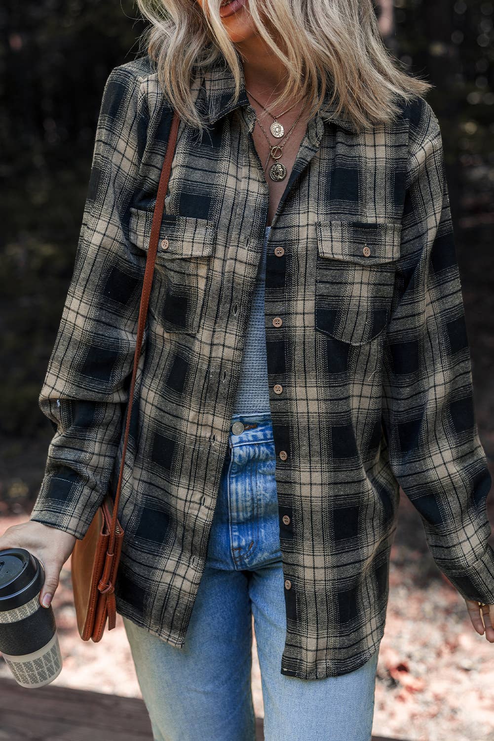 Multicolour LDC Retro Plaid Double Flap Pocket Button Down Shacket for wholesale on Faire3