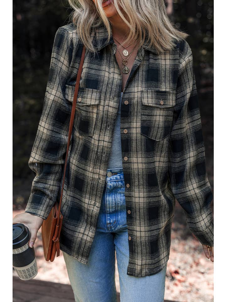 Multicolour LDC Retro Plaid Double Flap Pocket Button Down Shacket for wholesale on Faire3