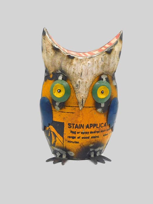 Owl Yellow Recycled Metal Animals for wholesale by Everyday Artifact