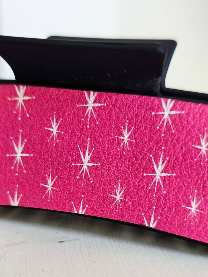 Pink Starburst Hair Clip/ Natural Leather Claw Clip for wholesale by Silver Birch Designs Jewelry