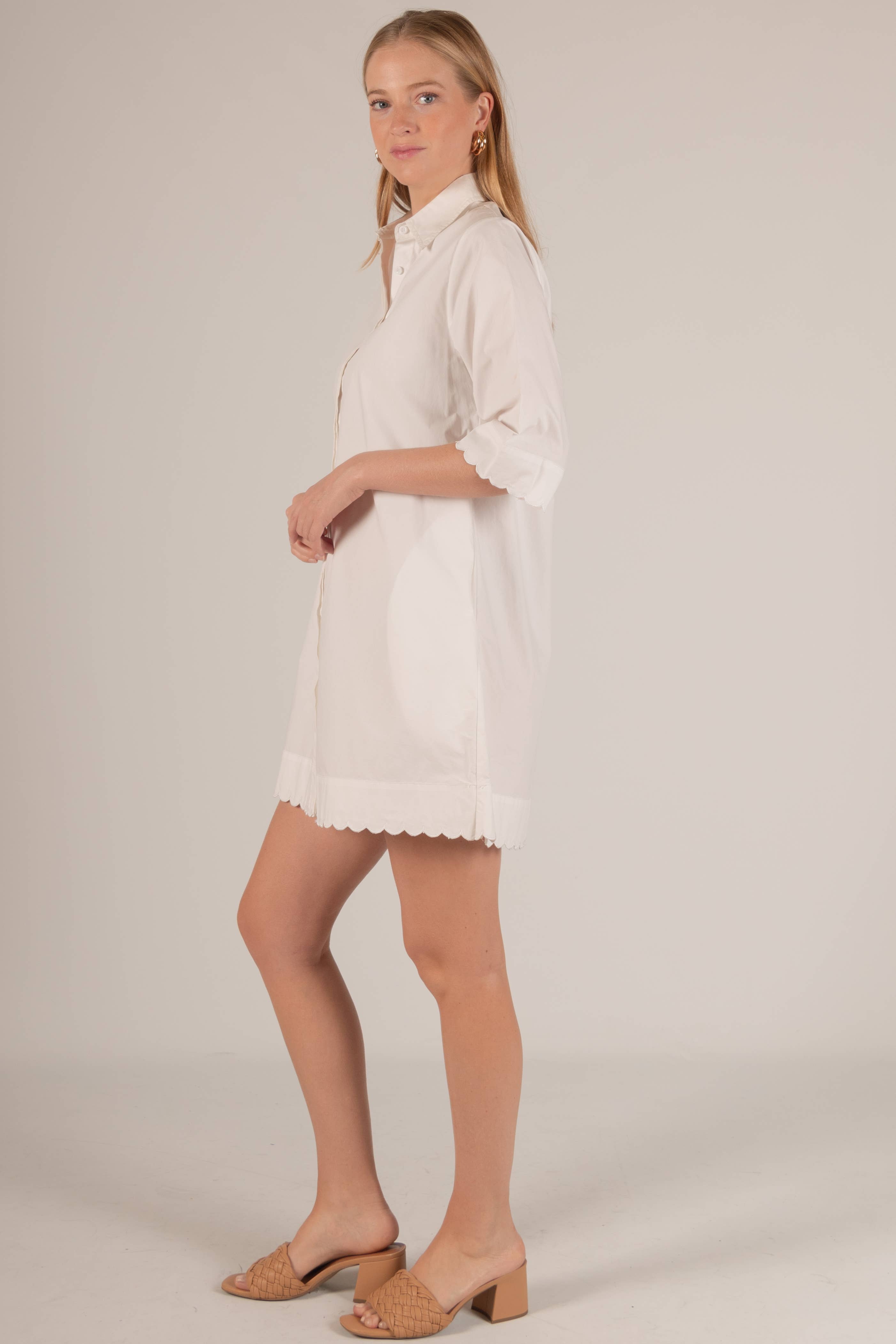 Before You Collection - Wholesale Dress - Women's - Poplin Scalloped Hem Button Up Shirt Dress0