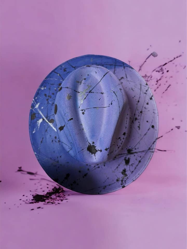 Abstract Paint Splatter Purple Ombré Suede Hat for wholesale by Bella Soul
