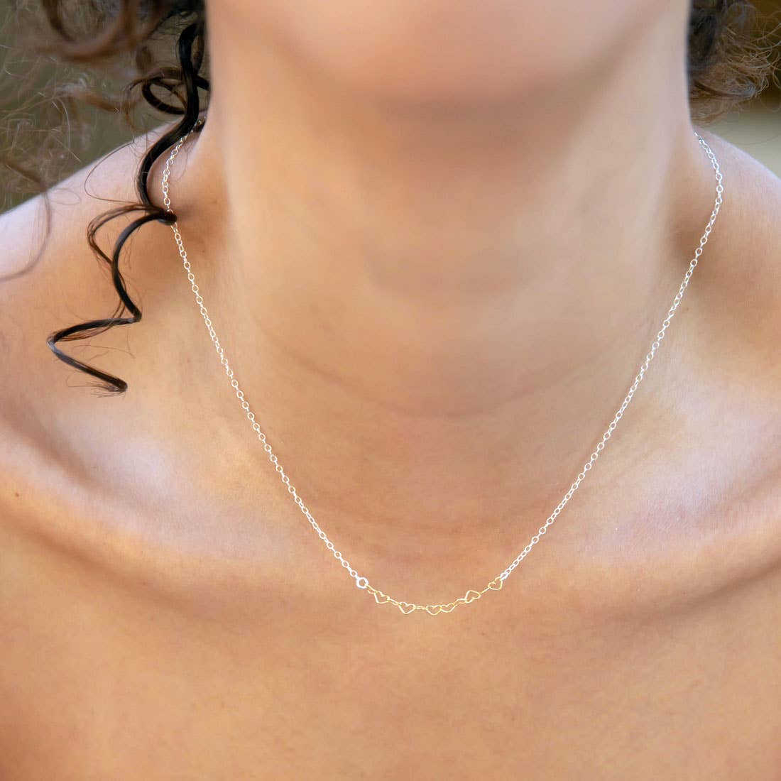 Freshie & Zero - Wholesale Link & Chain Necklace - Itsy Bitsy Linked Gold Hearts Sterling Silver Necklace1