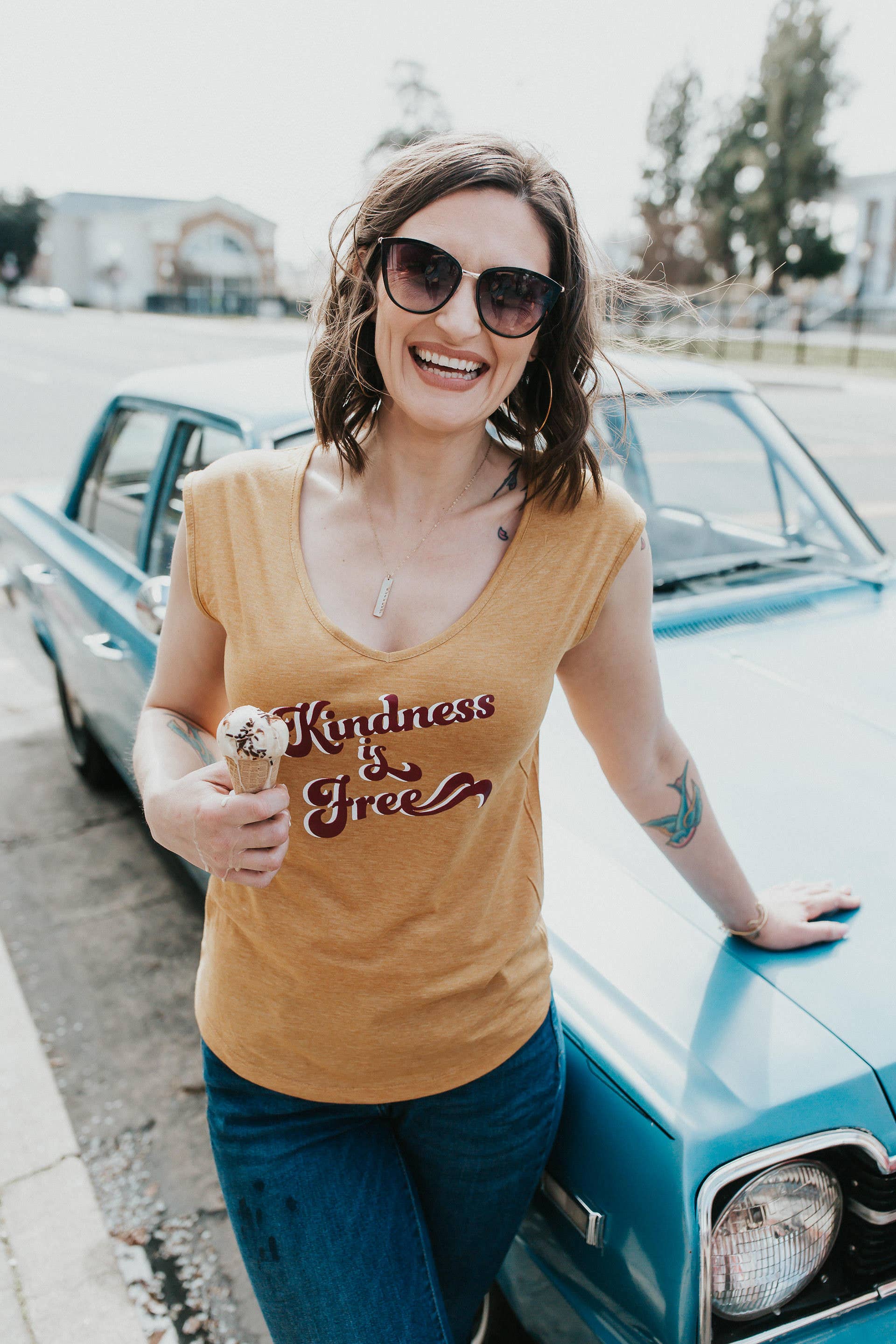 KLSD - Wholesale Screen Printed T-Shirt - Women's - Kindness is Free Cap Sleeve Tee Shirt0