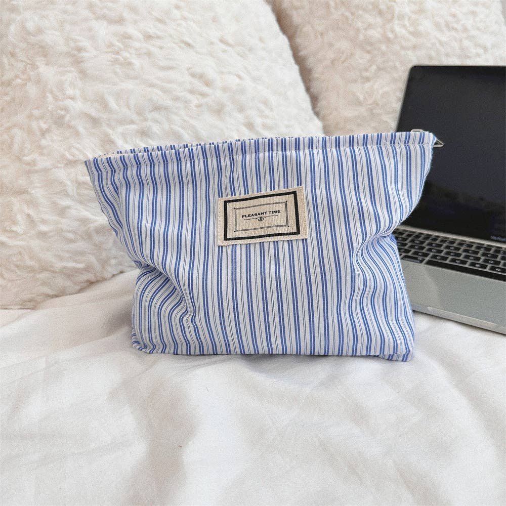 Blue Striped Color Block Portable Make Up Bag DP25A568 for wholesale on Faire