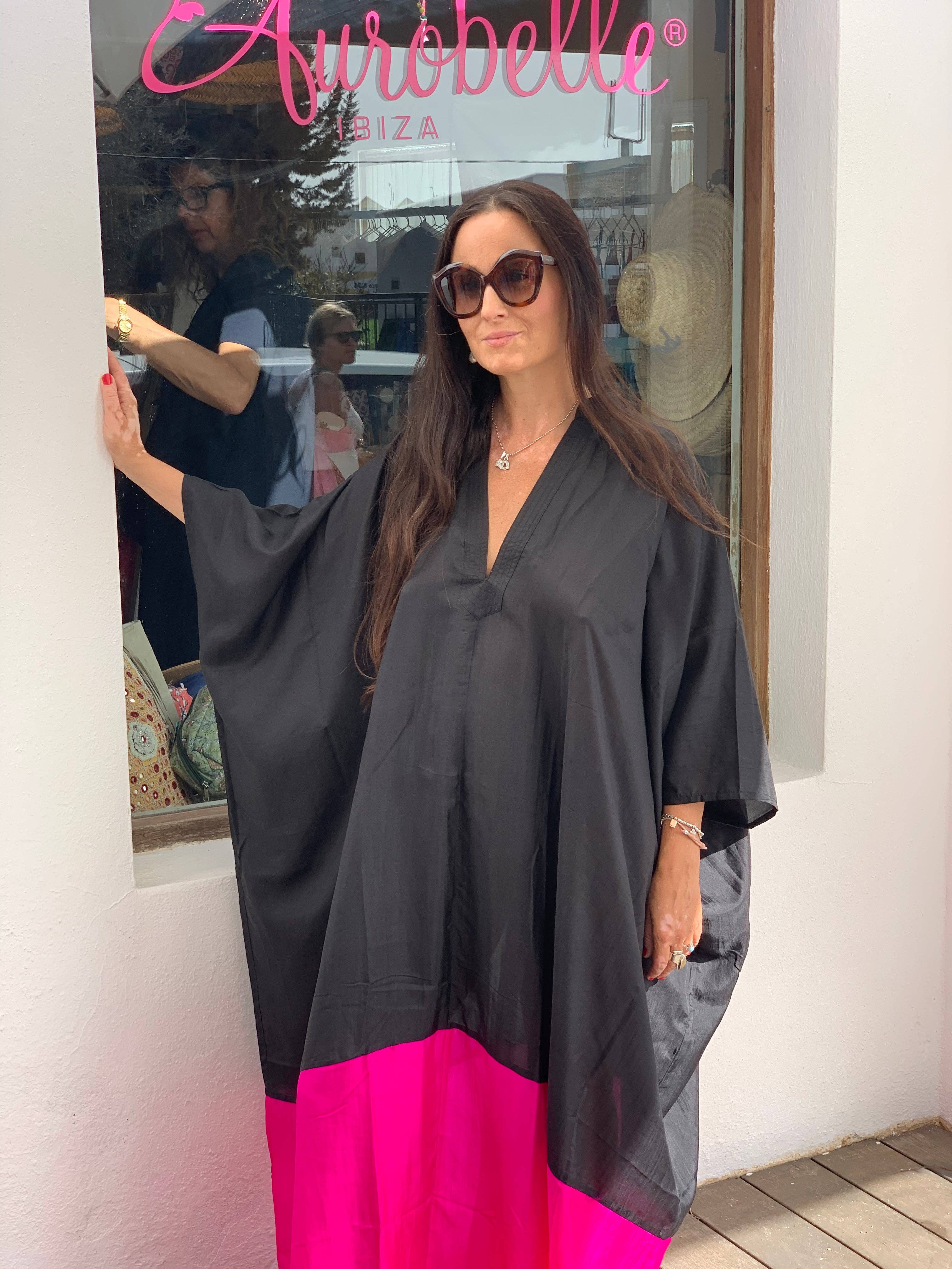 Exclusive luxury Silk kaftan -Black & pink for wholesale on Faire1