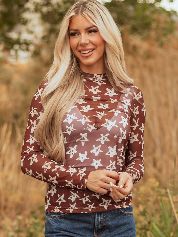 Alexandra Mesh Star Sheath Long Sleeve Top for wholesale by Poppy Lee Lane