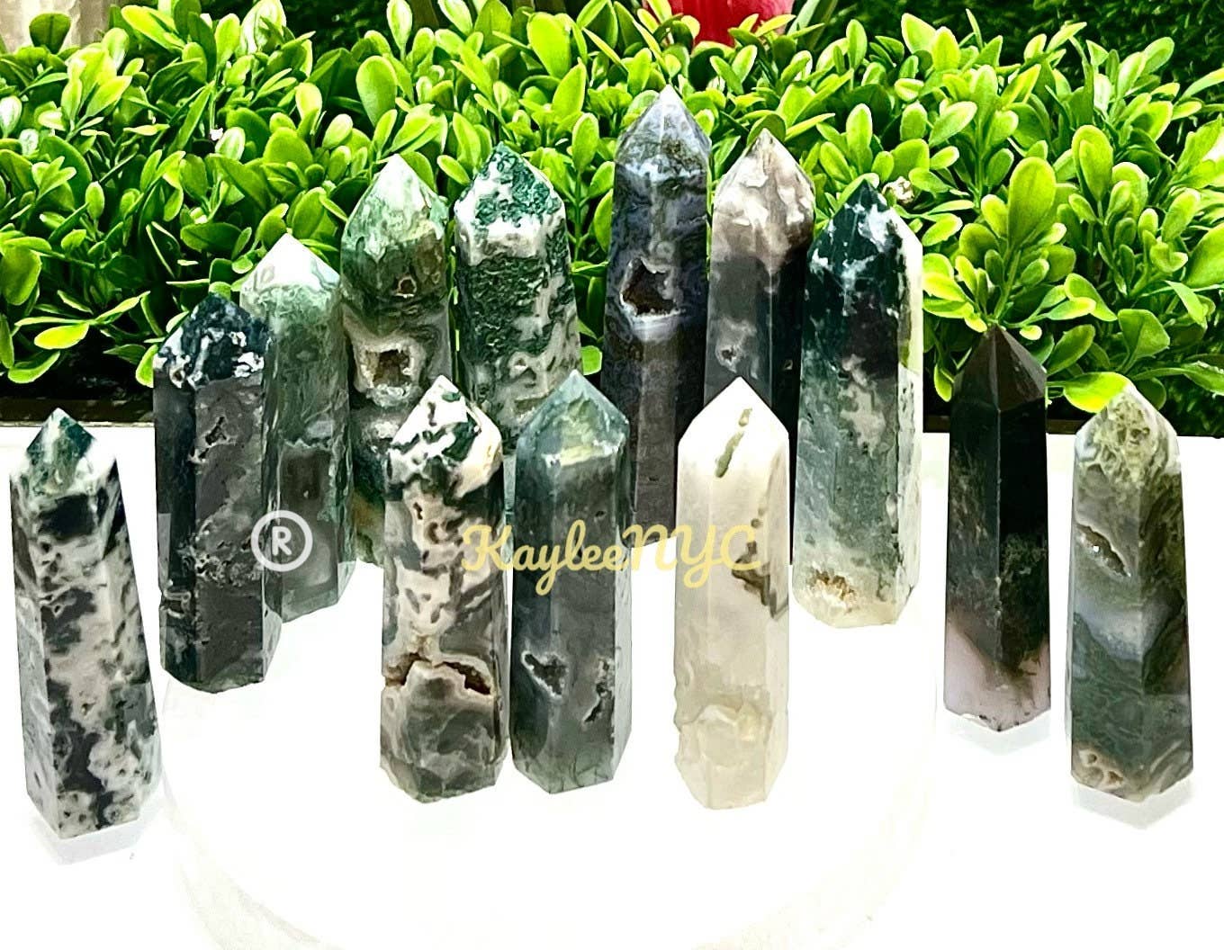 KayleeNYC - Wholesale Spiritual Stone/Crystal - 2 lbs Natural Moss Agate Obelisk Tower Point2