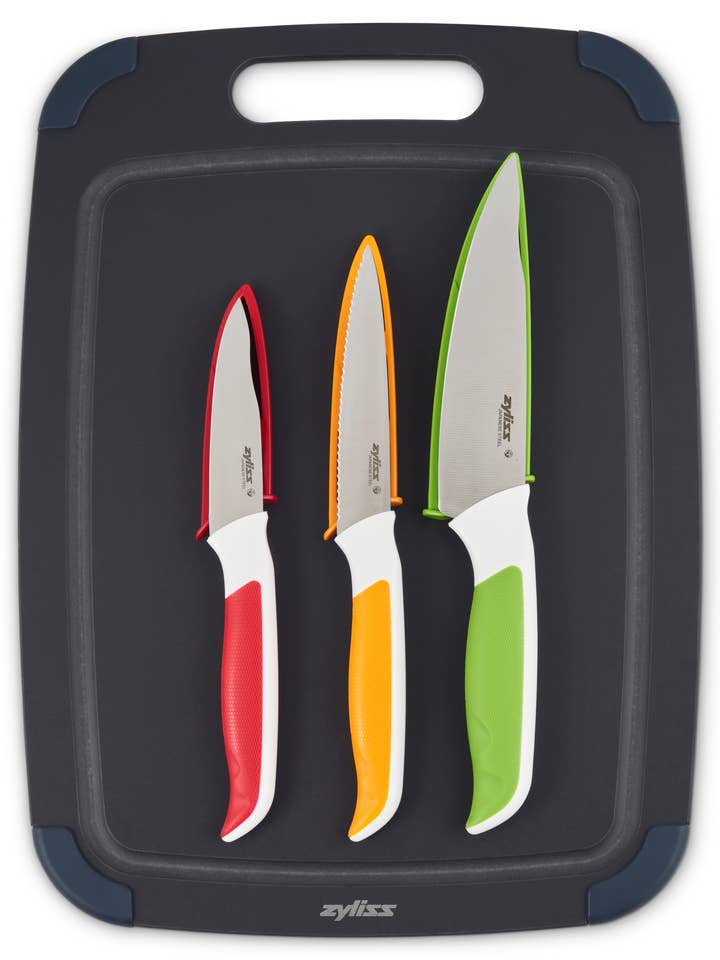 Zyliss 4 Piece Wood Fibre Chopping Board & Knife Set for wholesale by DK Household Brands (Zyliss, Cole & Mason, AdHoc, SwissMar, Culinare, Ken Hom)