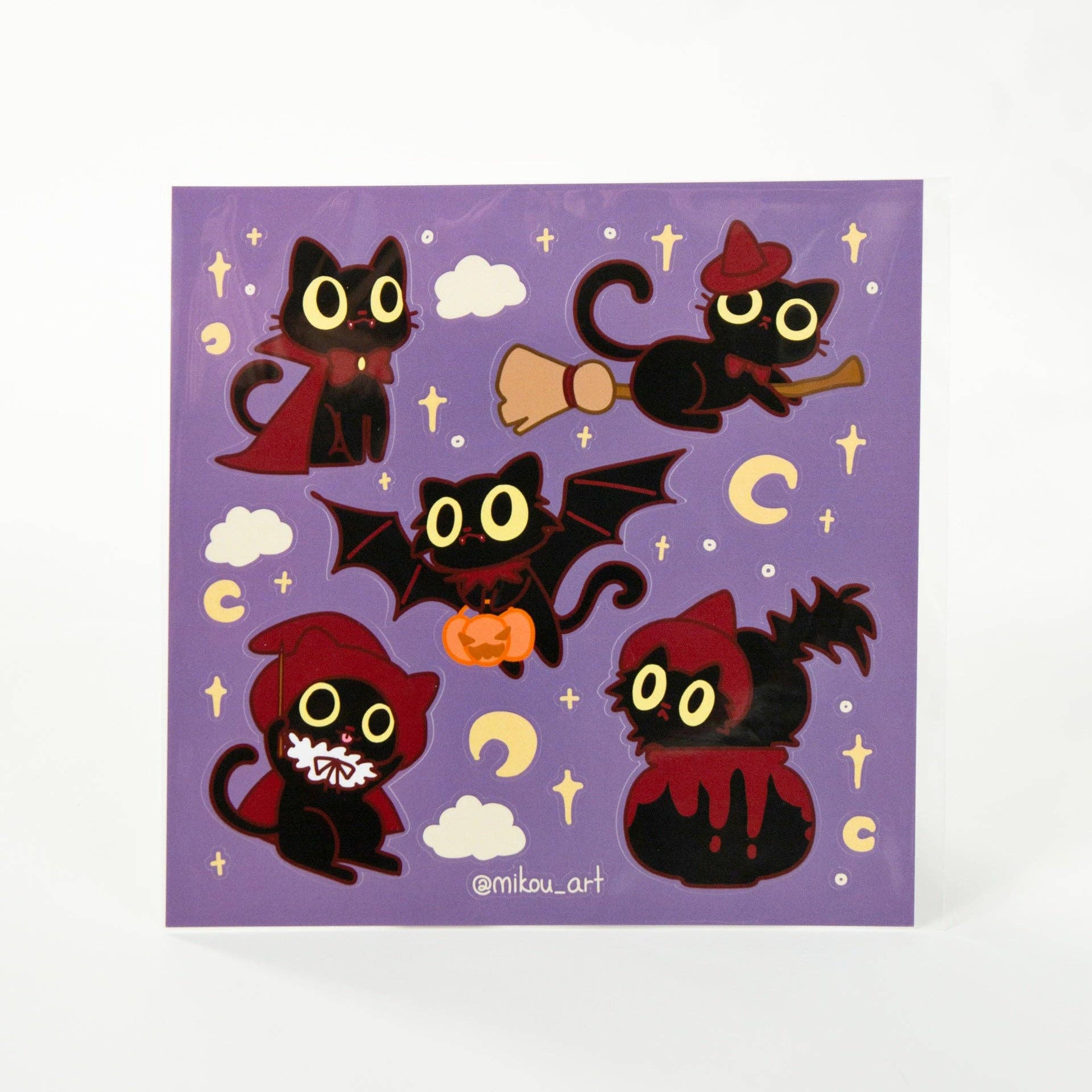 MikouArt - Wholesale Sticker - Whimsical Halloween Cat Collage Vinyl Sticker Sheet | 5.5x5.5 inch | Mikou Original Art0