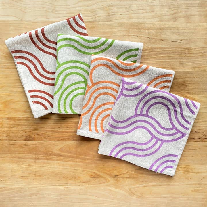 Bright Beige - Wholesale Dinner & Cloth Napkin - Warm Winding Loops, Hand Printed Cotton Napkins, Set of 41