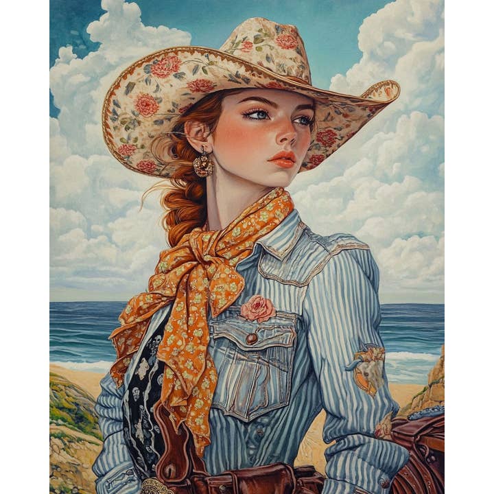 Mowbi - Wholesale Art Print - Coastal Cowgirl #6 - Wall Art Prints - Western Decor 8"x10" Artwork - 11"x14" Mat