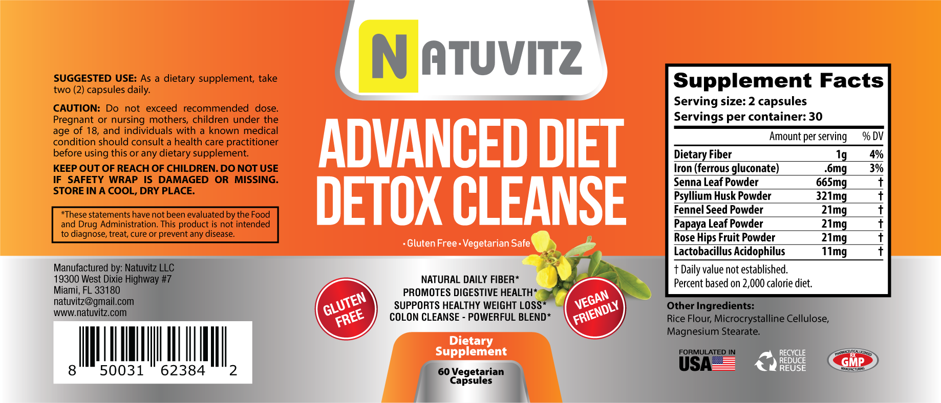 Natuvitz - Wholesale Oral Supplement/Vitamin - Advance Diet Detox Cleanse - Supplement with Natural Fiber f1