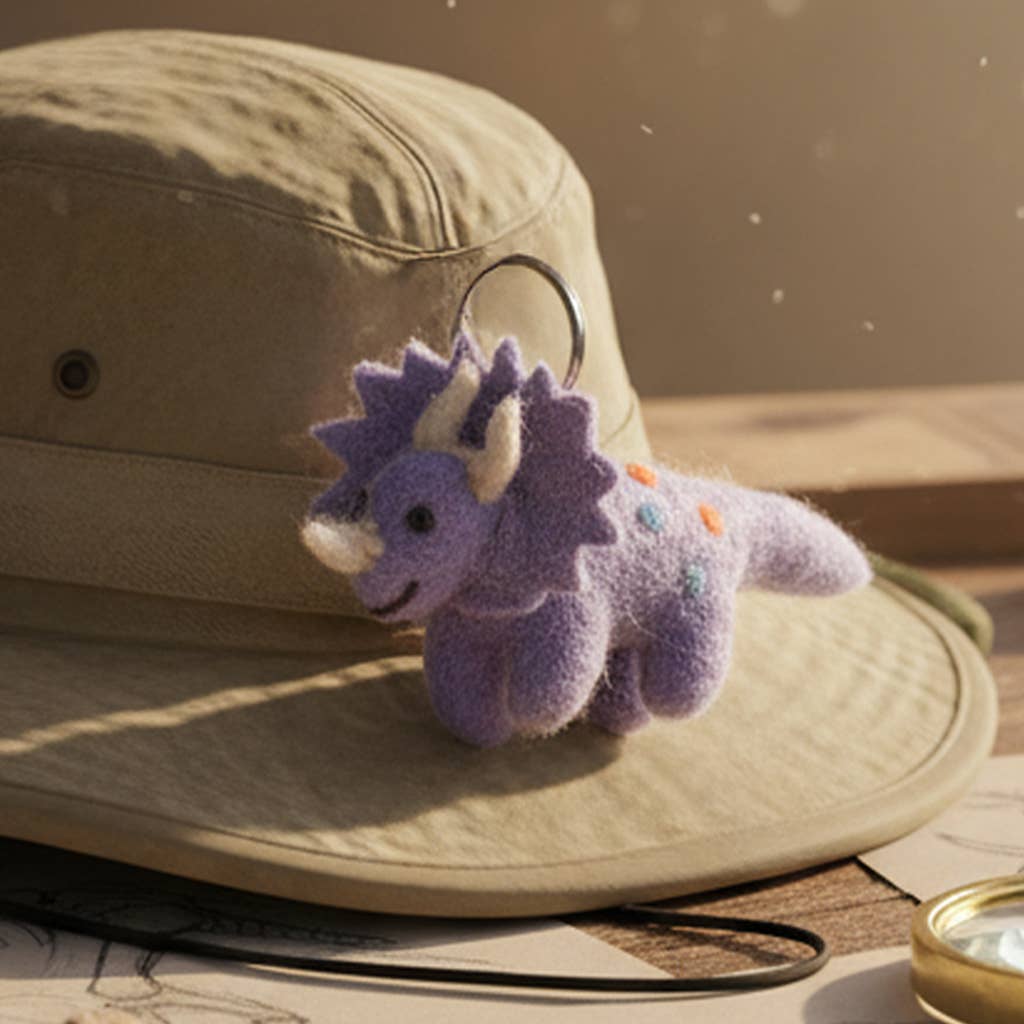 Felt So Good - Wholesale Keychain - Unisex - Handmade Felt Triceratops Keyring