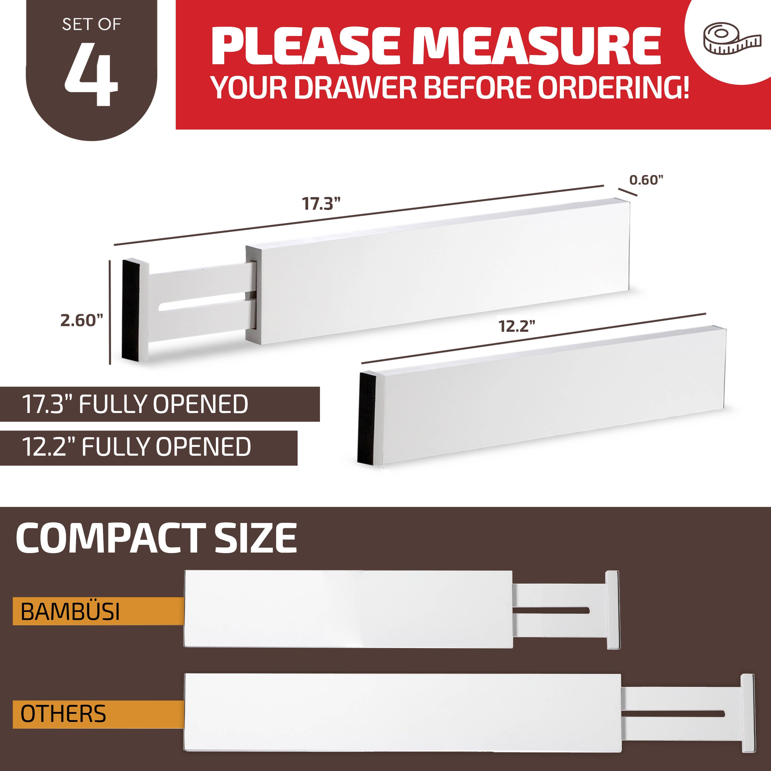 Bambusi - Wholesale Drawer Organizer - Bamboo Drawer Dividers, Adjustable, 4-Pack (White)9