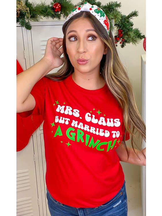 Sugar Stitch - Wholesale Screen Printed T-Shirt - Women's - Mrs. Claus But Married to A Grinch Graphic T-Shirt