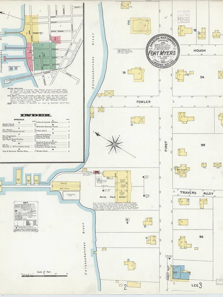 Fort Myers, Lee County, Florida 1908 (Sheet 1 of 3) for wholesale by Relic Map Co.