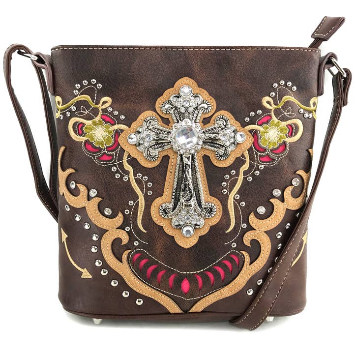 Daisy Floral Embroidery Cross Crossbody Purse for wholesale by Lunar Deer