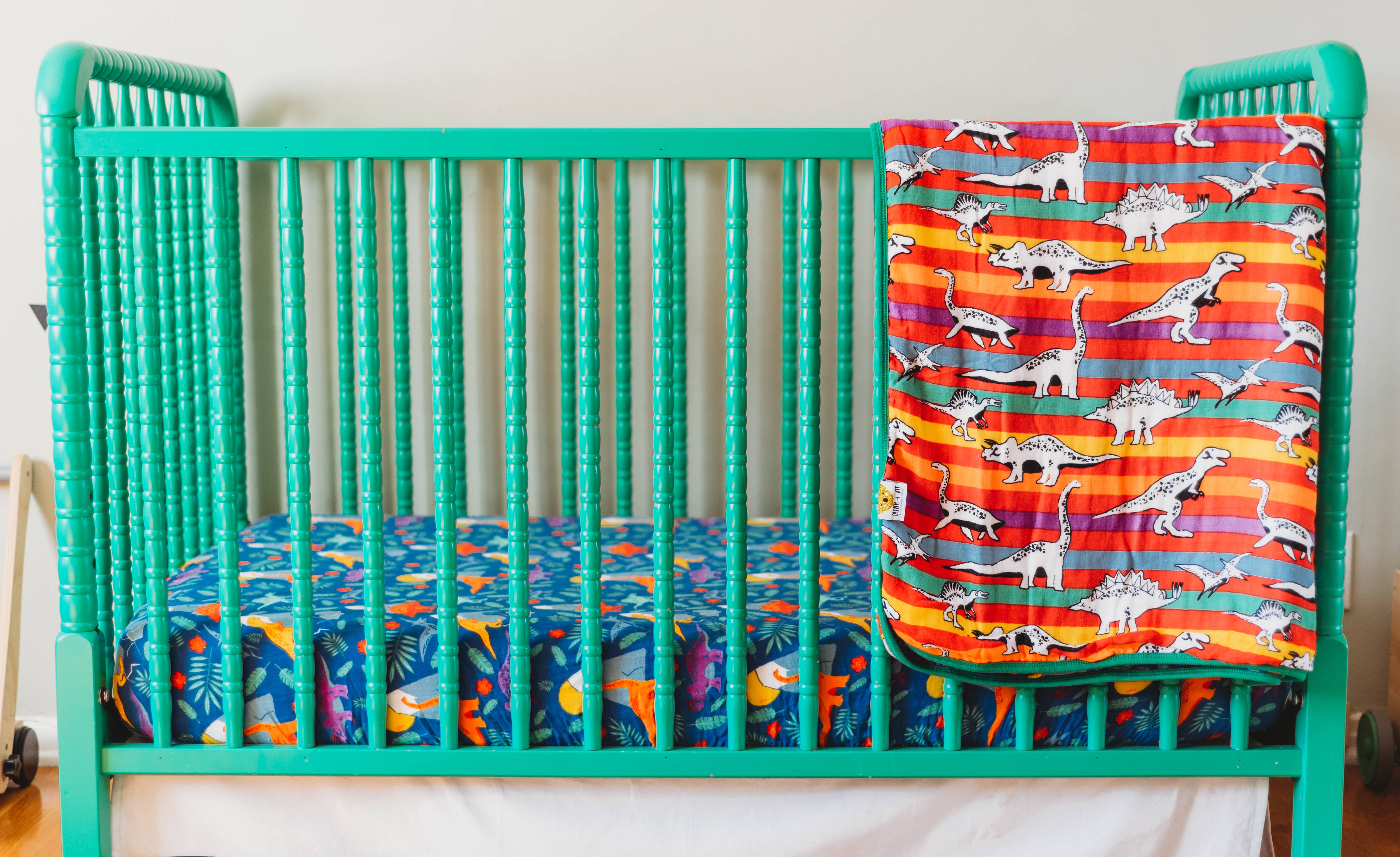 Oliver + Kit - Wholesale Cot/Crib Sheets - Rainbow Dino Fitted Crib Sheet9