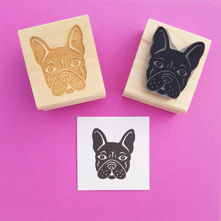Tampon en caoutchouc bouledogue français pour la vente par Skull and Cross Buns Rubber Stamps