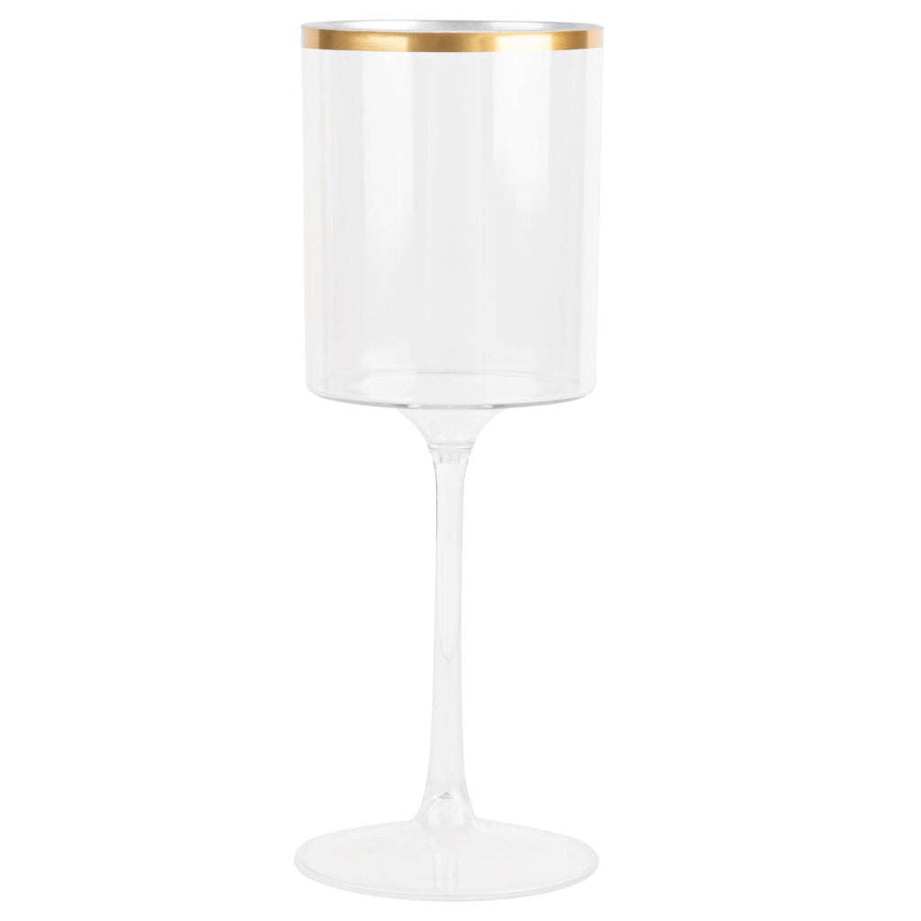 Posh Setting - Wholesale Wine Glass - 14 Oz Clear and Gold Plastic Stemmed Wine Goblets - 5 Count0