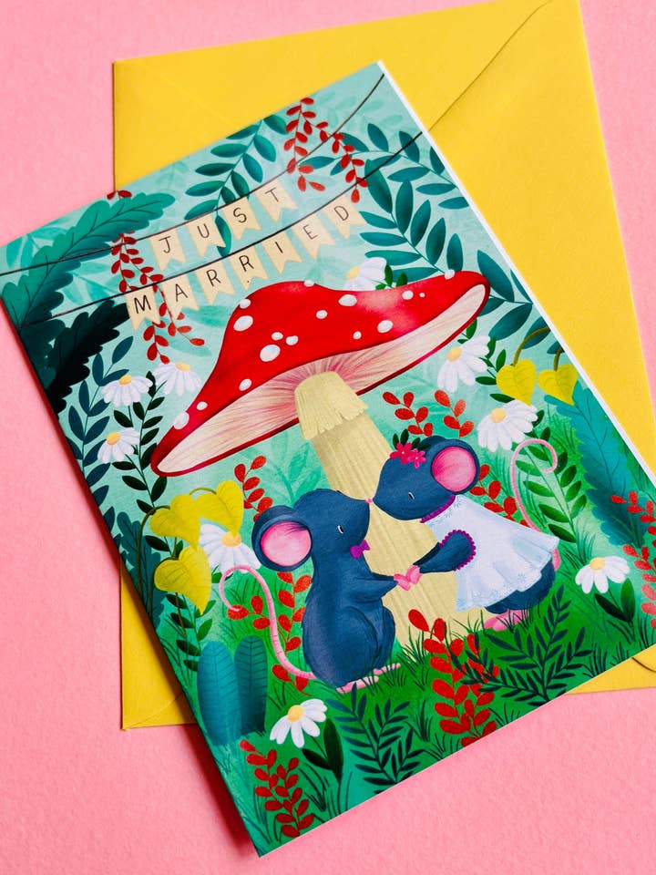 Cute Forest Wedding Card- Whimsical Just Married Greetings Card for wholesale by Pixiecraft