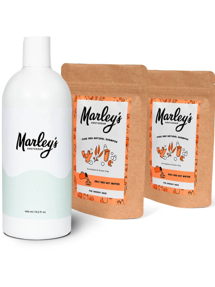 Starterpaket Xl Eukalyptus & Grüne Tonerde 2x + wiederverwendbare Flasche für den Großhandel von Marley's Amsterdam