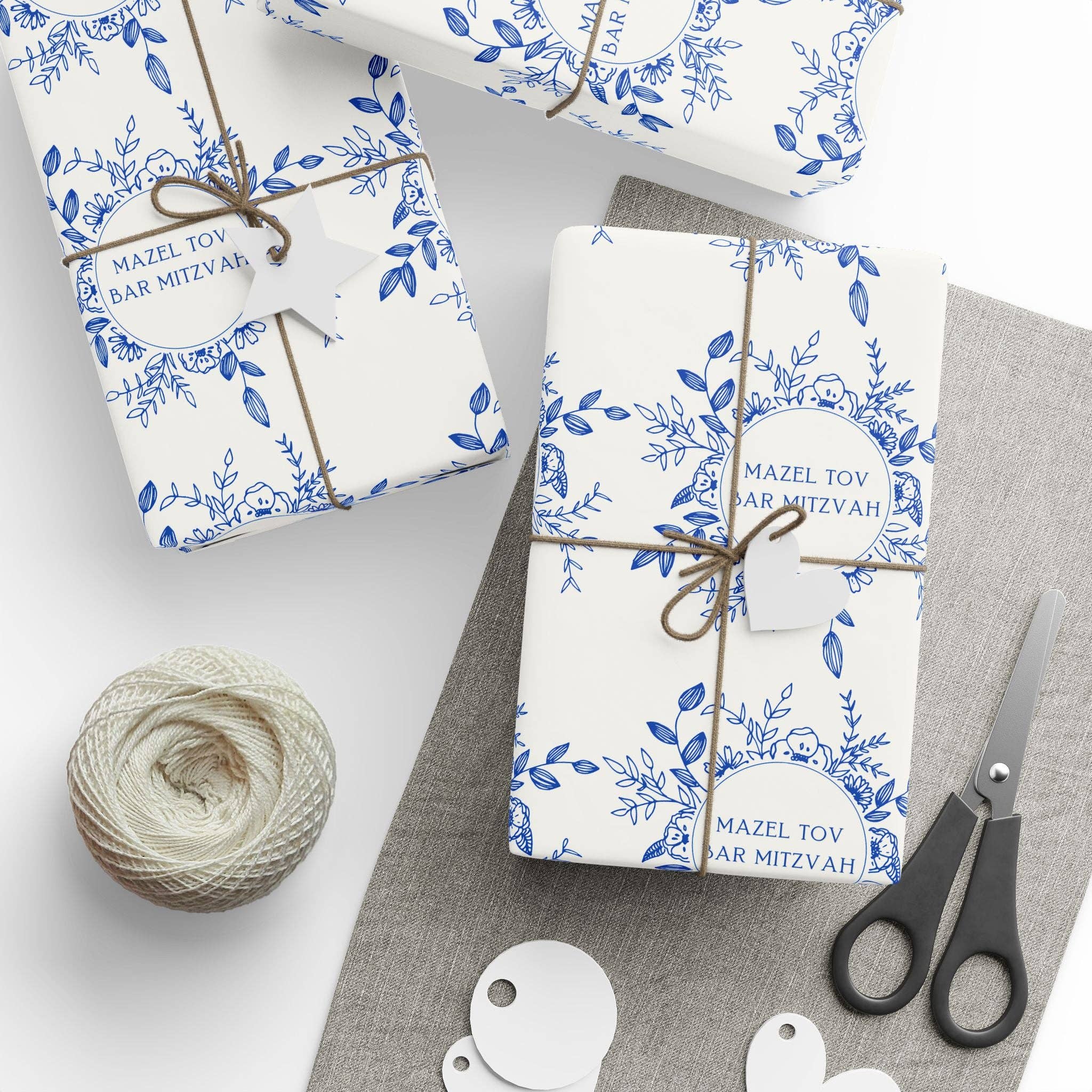 Lokipawz - Wholesale Flat Wrap - Mazel Tov Bar Mitzvah Blue Floral Gift Wrap9