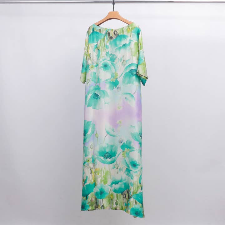 Cecile Wang - Wholesale Dress - Women's - Long satin watercolor floral print dress KD8753VS2
