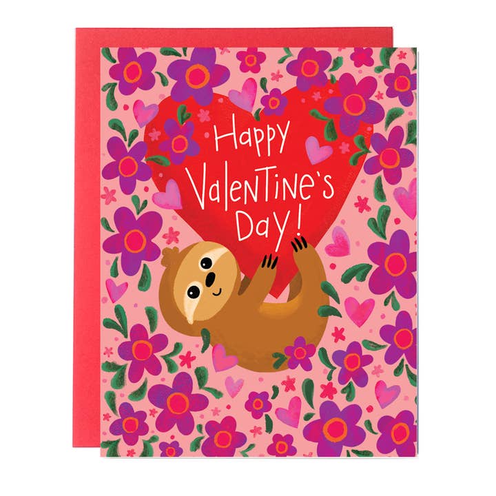 Sloth Floral Valentine's Day Card for wholesale by Fox Card Co