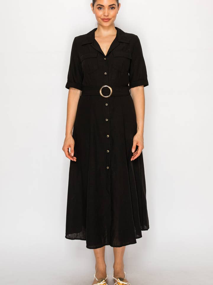 Abito camicia in lino nero per la vendita all'ingrosso da parte di Meet me in Santorini