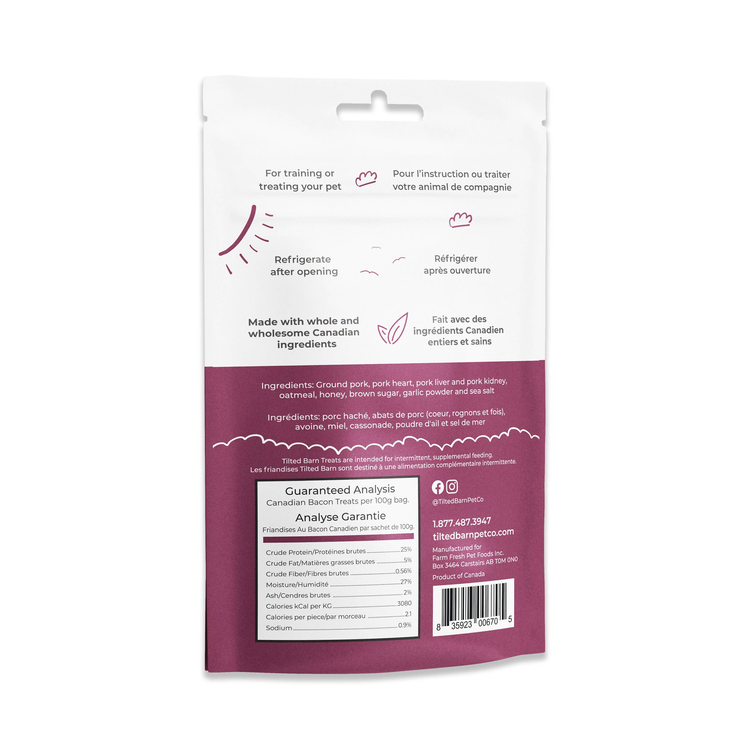 Tilted Barn Pet Co. - Vente Friandises – chien - Friandises Canadian Bacon Miniwags pour chiens 100g/3,53 oz1